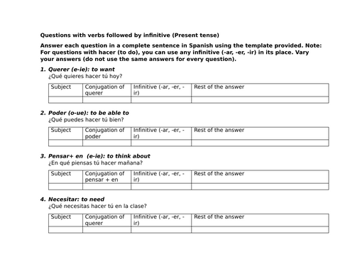 Questions with verbs followed by infinitive (Present tense)