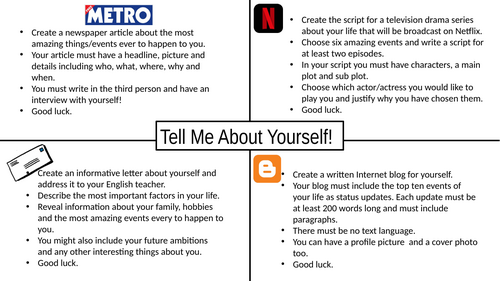 Year 7 Autobiography Four Task Creative Writing Challenge