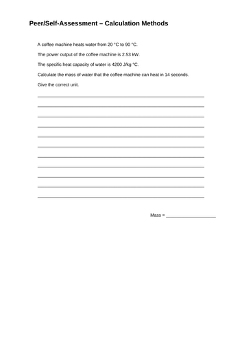 Self/Peer Assessment Specific Heat Capacity Equation