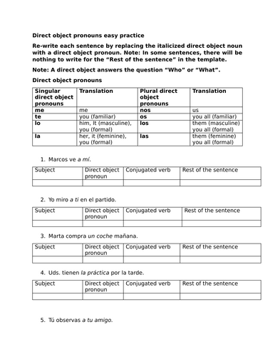 Direct object pronouns easy practice