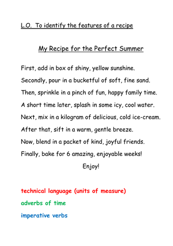 Recipe for a perfect summer WAGOLL