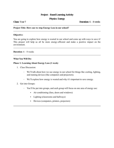 Project-Based Activity on Energy Conservation