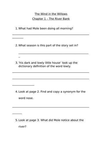 The Wind in the Willows reading comprehension