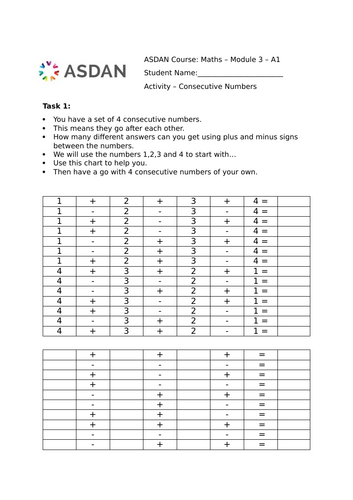 ASDAN Course: Maths – Module 3 – A1