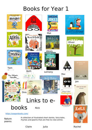 EYFS/KS1 Book Recommendations List and Links to E-Books