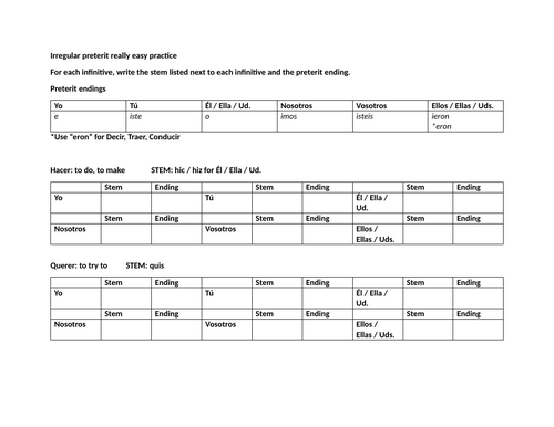 Irregular preterit really easy practice