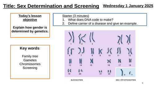 AQA GCSE Biology "Lesson 10 - Gender and Screening" (Inheritance, Variation & Evolution Topic)