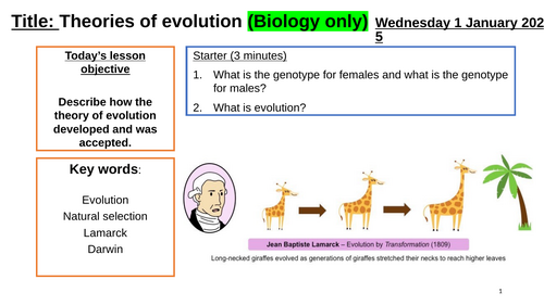 AQA GCSE Biology "Lesson 14 - Theories of Evolution" - Biology only (Inheritance Topic)