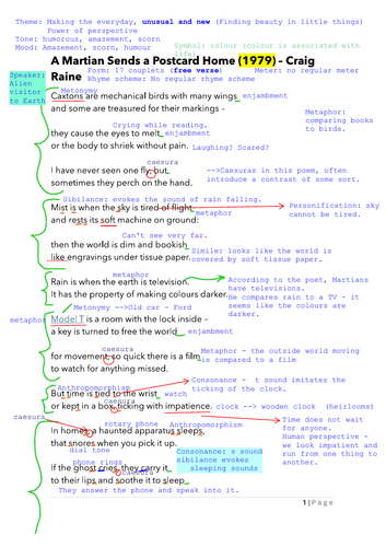 Annotated Version A Martian Sends a Postcard Home by Craig Raine