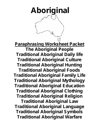 Aboriginal People Paraphrasing Worksheet Packet