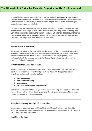 Guide to GL 11 Plus Exam for Parents and Tutors