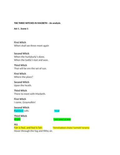 The opening scene of Macbeth: the witches greet Macbeth and Banquo: GCSE ENGLISH LITERATURE