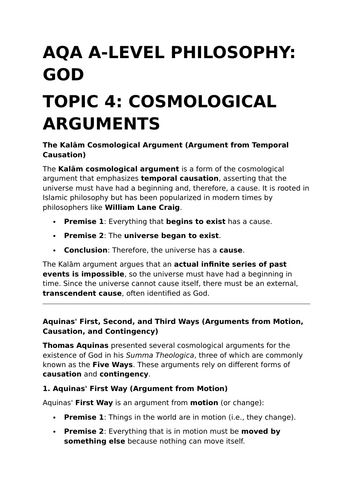 Cosmological Arguments - A-Level Philosophy Revision Summary