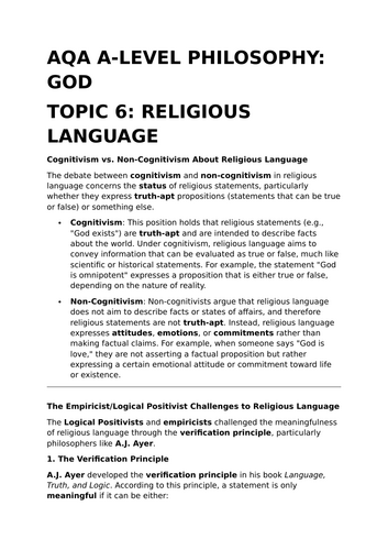 Religious Language - A-Level Philosophy Revision Summary