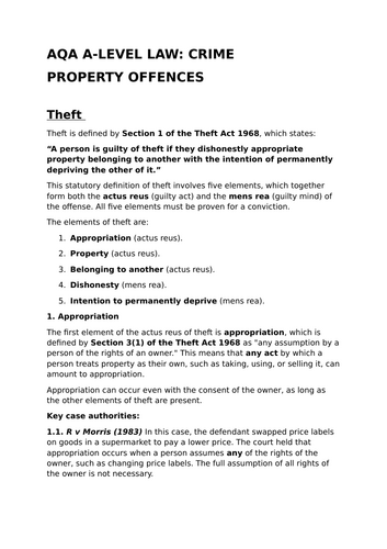 Property Offences - A-Level Law Revision Summary