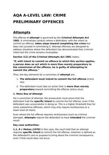 Preliminary Offences - A-Level Law Revision Summary