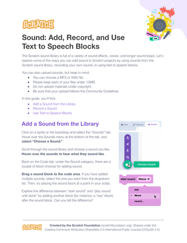 Scratch: Sound: Add, Record, and Use Text to Speech Blocks