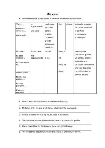 Mia Casa Italian worksheet