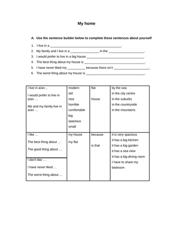 ESL My home worksheet