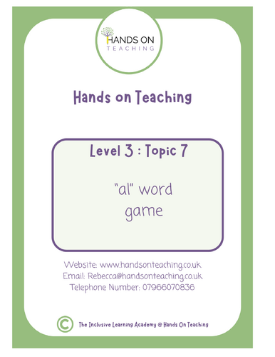 Hands on Teaching Topic 7 Multisensory AL Words Worksheets