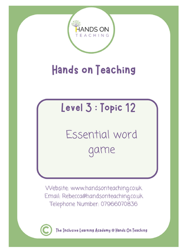 Hands on Teaching Level 3 Topic 12 Essential Words Game