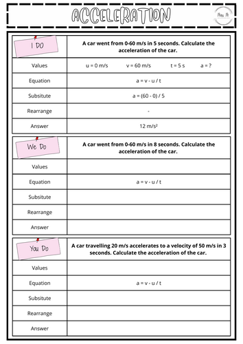 Acceleration Worksheet KS3