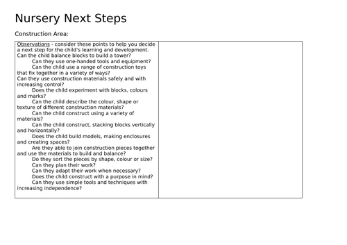 Next Steps EYFS _ Construction Area/Fine Motor