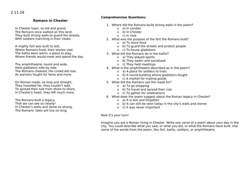 Romans in Chester - poem and comprehension questions