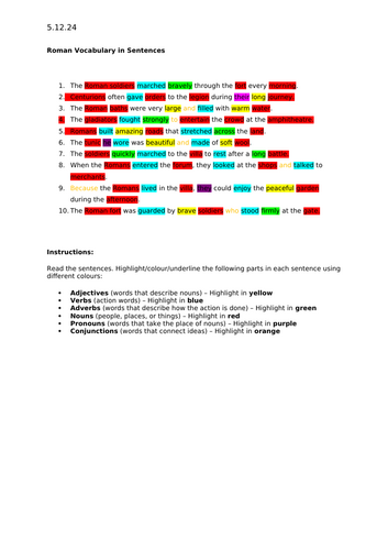 Grammar task - Roman sentences