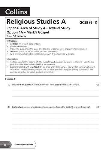 GCSE  Textual Study  – Mark’s Gospe