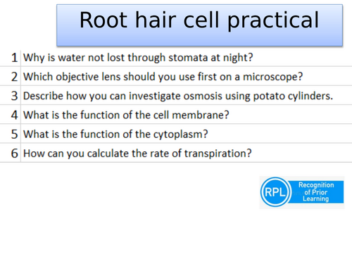 Topic B2 Root hair cell practical-AQA combined science trilogy/separate biology