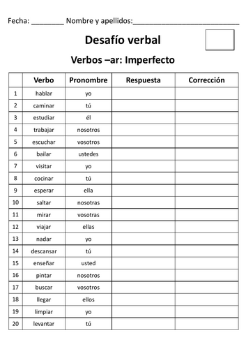 Spanish - Verb Challenge - Desafío verbal - Imperfecto (Imperfect)