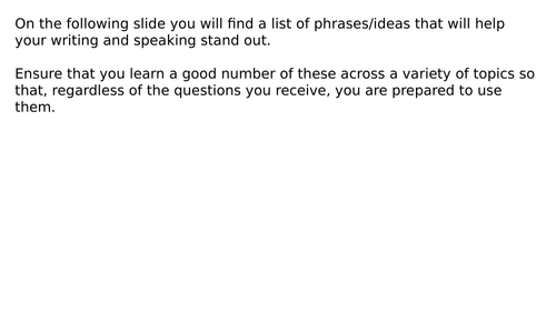 GCSE Spanish Higher - High Level Ideas