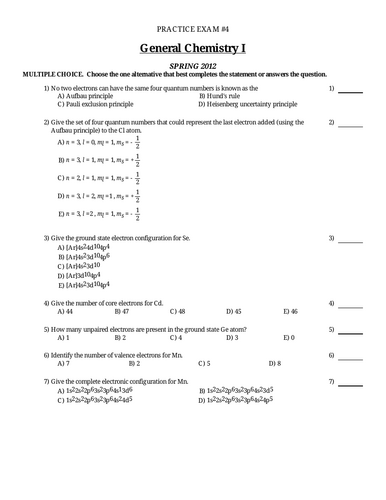 General Chemistry exm ISPRING 2012