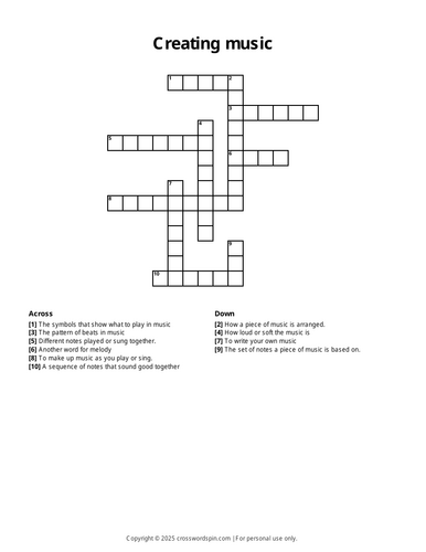 Key stage 2 music crossword bundle