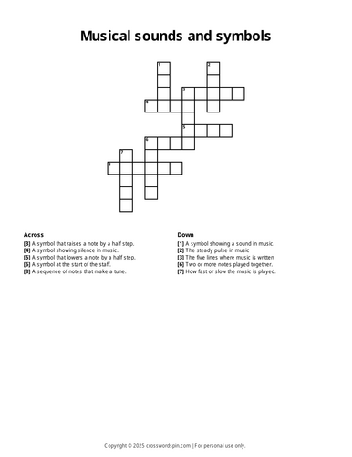 Musical sounds and symbols crossword (KS2)