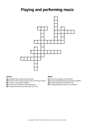 Playing and performing music crossword (KS2)