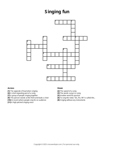 Singing fun  crossword (KS2)