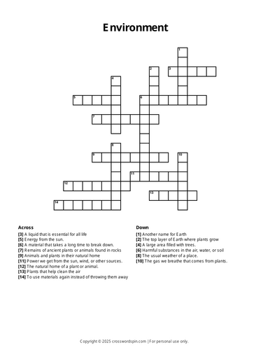 Environment crossword (KS3)
