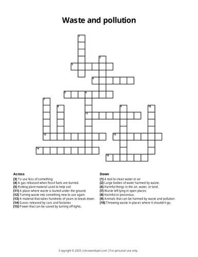 Waste and pollution crossword (KS3)