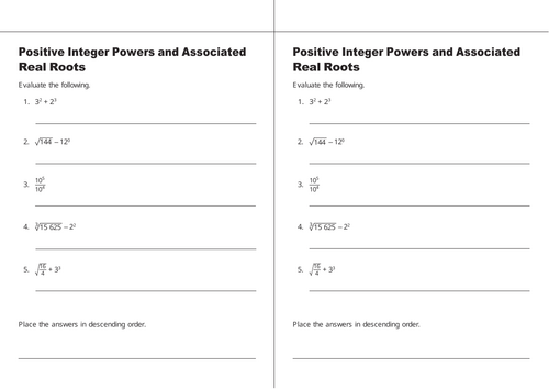 GCSE MATH  Positive Integer Powers and Associated Real Roots