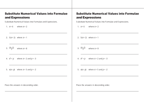 GCSE MATH Substitute Numerical Values into Formulae and Expressions ...