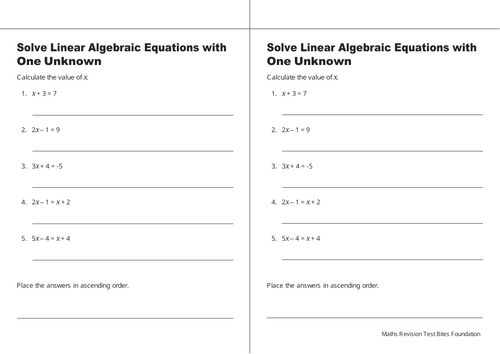 GCSE MATH Solve Linear Algebraic Equations with One Unknown | Teaching ...