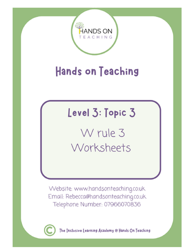 Hands on Teaching Topic 3 Multisensory W Rule 3 Words Worksheets