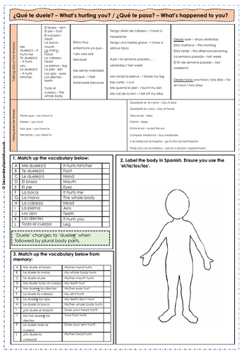 AQA GCSE: Healthy lifestyles - ¿Qué te duele? / ¿Qué te pasa?