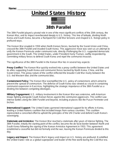 38th Parallel Article & Questions Assignment (WORD & PDF)