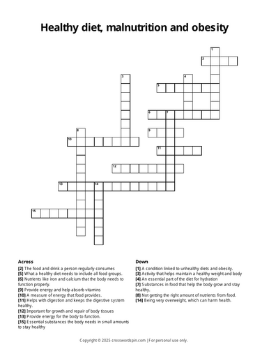 Key stage 3 nutrition and digestion crossword bundle