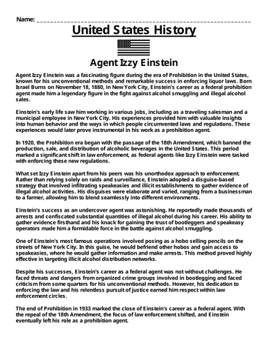 Agent Izzy Einstein Article & Questions Assignment