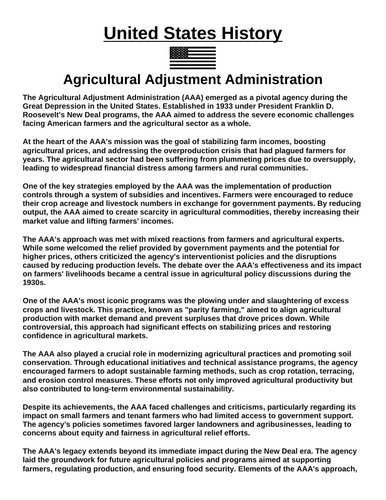 Agricultural Adjustment Administration Article & Questions Assignment