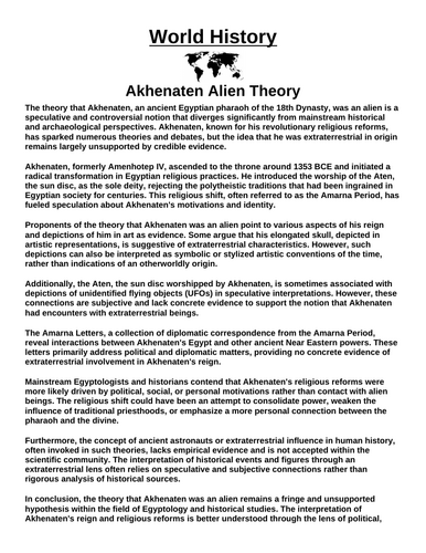 Akhenaten Alien Theory Article & Questions Assignment